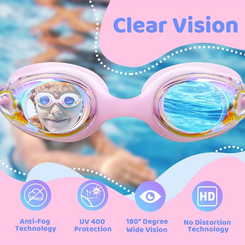 Vvinca Kids Swim Goggles with Bungee Strap No Leaking Anti Fog Toddler Goggles with Quick Adjust Ages 3-14 - Image 3